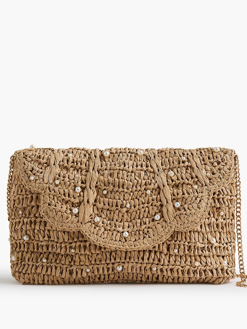 NWT J.Crew Straw Pearl Clutch